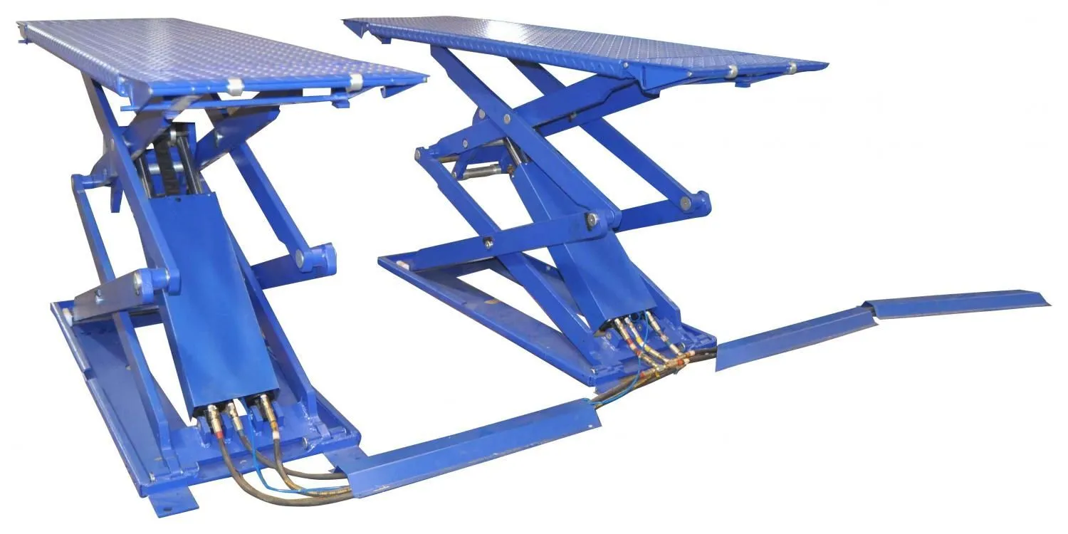 Электрогидравлический подъемник KraftWell KRW3FS_blue Подъемник ножничный короткий г/п 3000 кг.  напольный